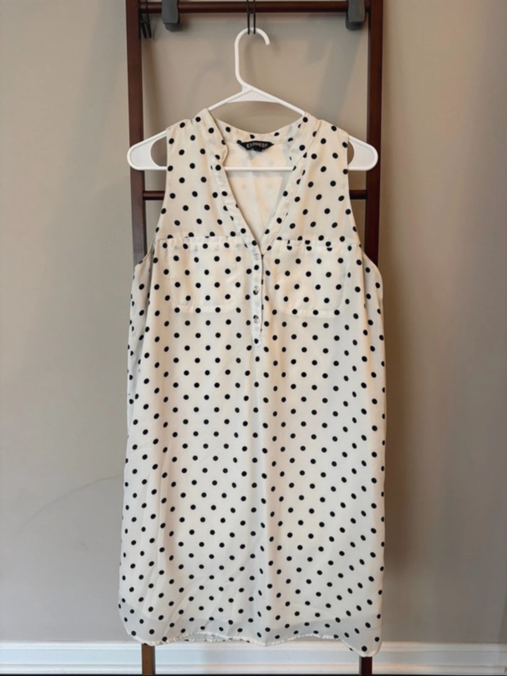 Express Black Polka Dot on White Sleeveless Mini Dress